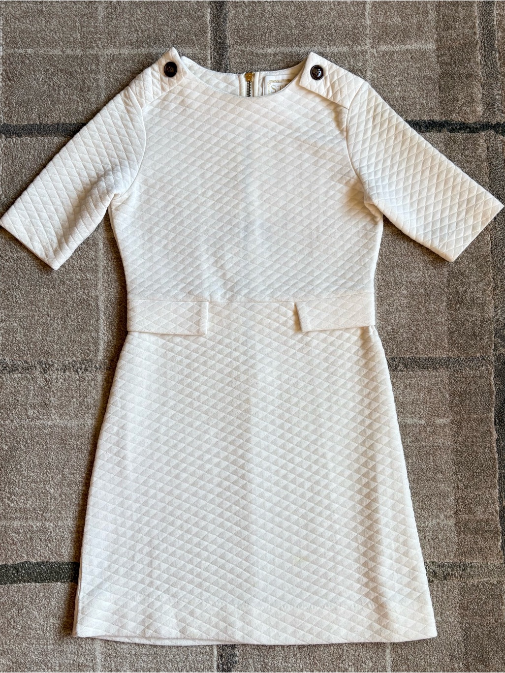 Sail To Sable (Sts) Elegant Off White Quilted Mini Dress Short Sleeve Size 0